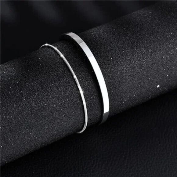 New Sterling Silver Plated Cuff Snake Box Cuban Link Chain Bangle Bracelet - Picture 6 of 8